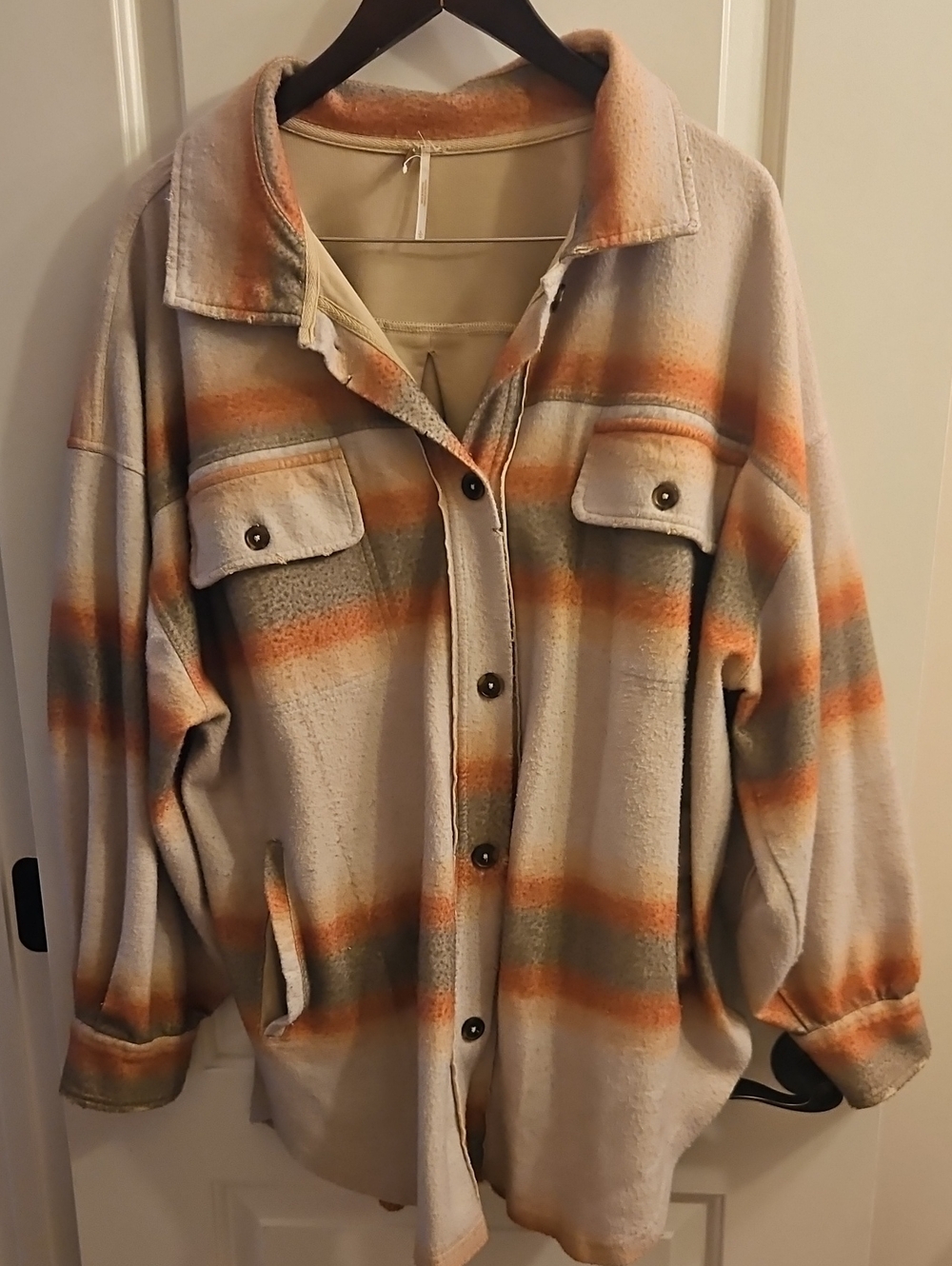Free People Ruby Sweatshirt Shacket, Stone Serape Stripe, Southwestern, L, Cozy - Picture 2 of 10